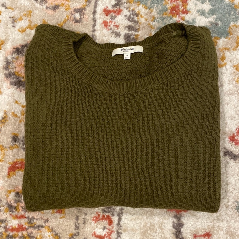 Madewell green cable knit pullover sweater